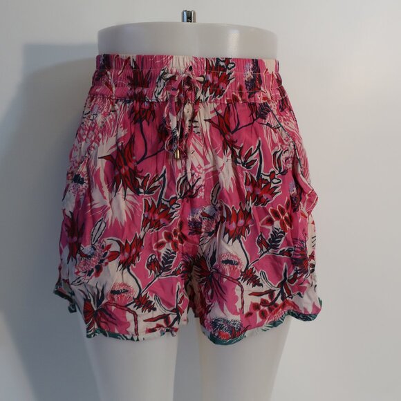 Womens Chufy Pink White Floral Elasticized My Aussie Days Drawstring Shorts XS - Picture 2 of 7